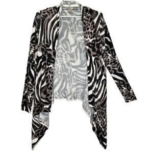 Boston Proper Open Front Sweater Cardigan Sz Medium Animal Print Waterfall Front
